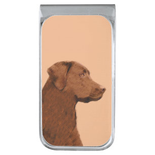Labrador Retriever (Chocolate) Painting - Dog Art Silver Finish Money Clip