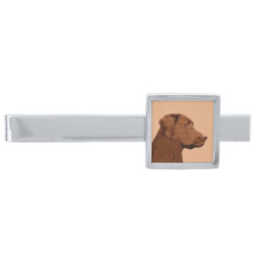 Labrador Retriever Chocolate Painting _ Dog Art Silver Finish Tie Clip