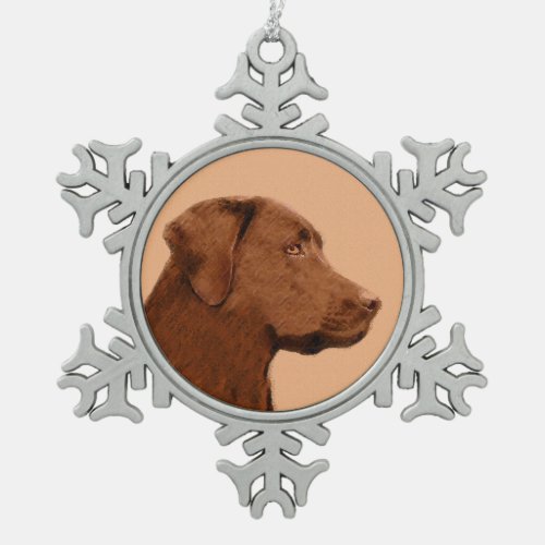 Labrador Retriever Chocolate Painting _ Dog Art Snowflake Pewter Christmas Ornament