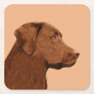 Labrador Retriever (Chocolate) Painting - Dog Art Square Paper Coaster