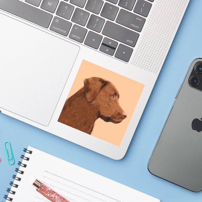 Labrador Retriever (Chocolate) Painting - Dog Art Sticker (Laptop w/ iPhone)