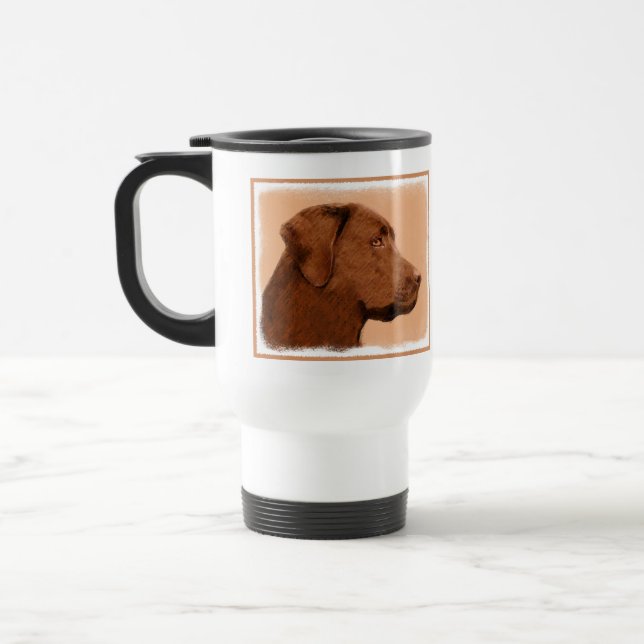 Labrador Retriever (Chocolate) Painting - Dog Art Travel Mug (Left)