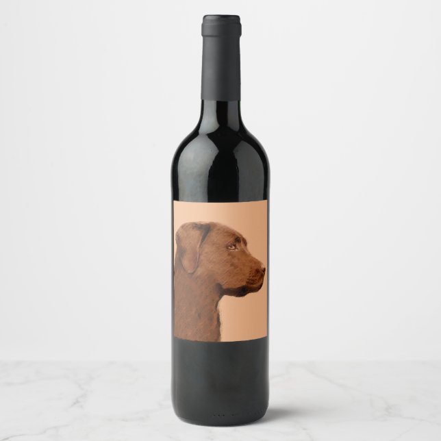 Labrador Retriever (Chocolate) Painting - Dog Art Wine Label (Front)