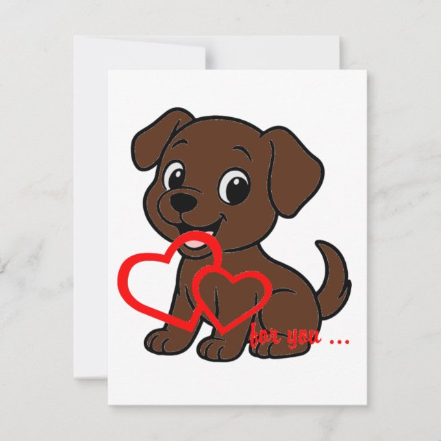 Labrador Retriever Chocolate Valentine Cartoon Note Card (Front)