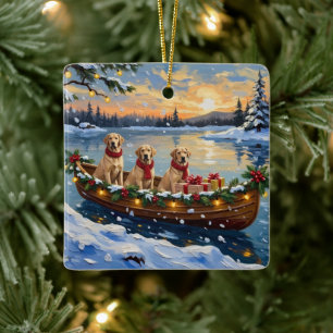 Labrador Retriever Christmas Boat Holiday Ceramic Ornament
