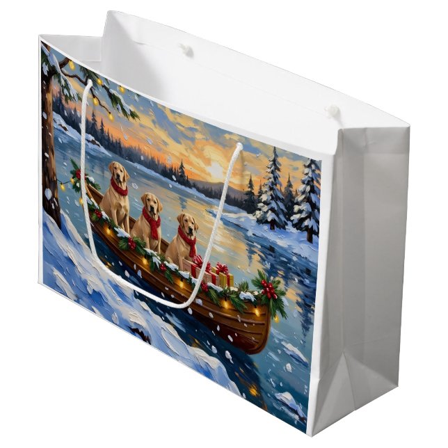 Labrador Retriever Christmas Boat Holiday Large Gift Bag (Front Angled)