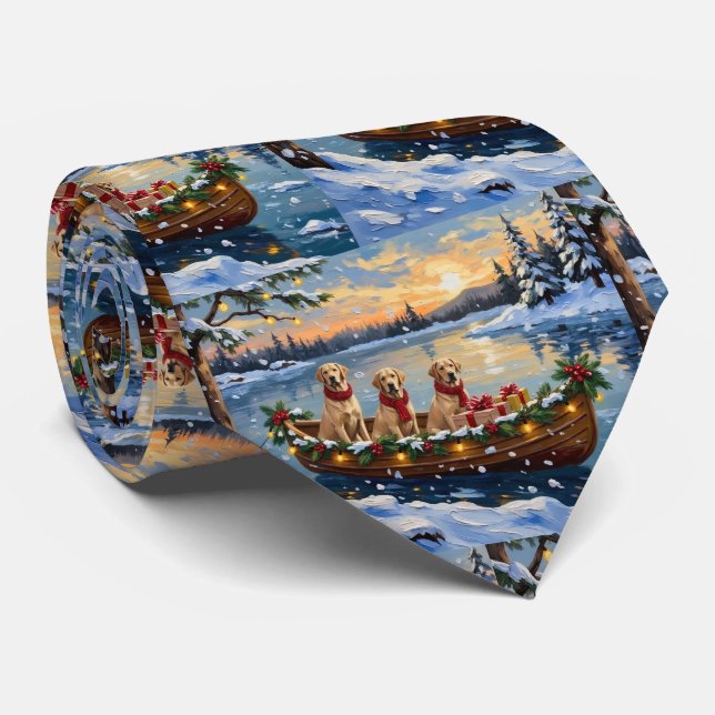 Labrador Retriever Christmas Boat Holiday Neck Tie (Rolled)
