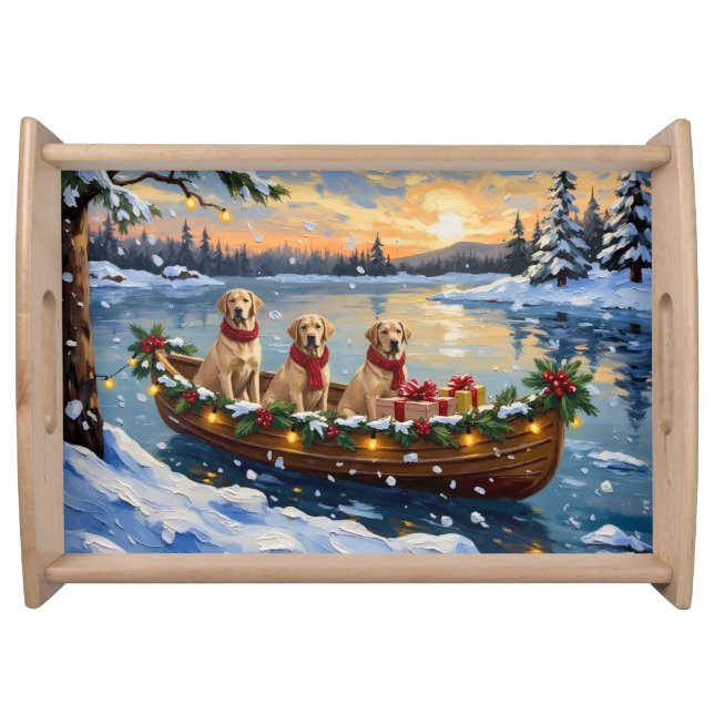 Labrador Retriever Christmas Boat Holiday Serving Tray (Front)