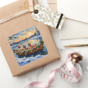 Labrador Retriever Christmas Boat Holiday Square Sticker