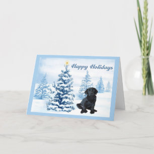 Labrador Retriever  Christmas Card Blue Tree10