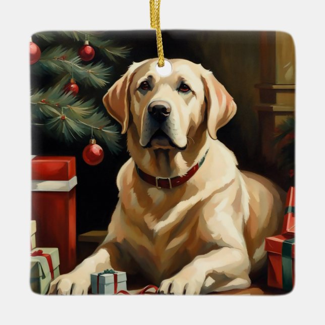 Labrador Retriever Christmas Ceramic Ornament (Front)