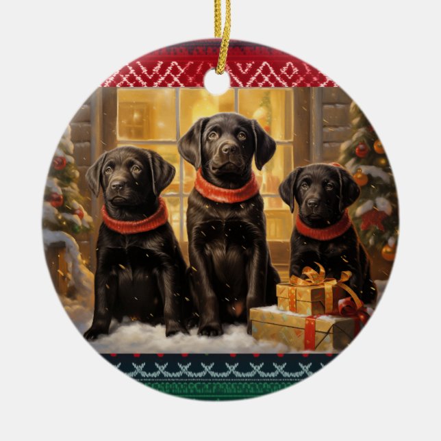 Labrador Retriever Christmas Ceramic Ornament (Front)