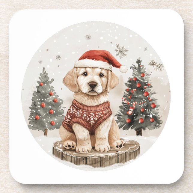 Labrador Retriever Christmas Dog Beverage Coaster (Front)