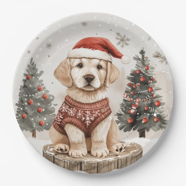 Labrador Retriever Christmas Dog Paper Plates (Front)