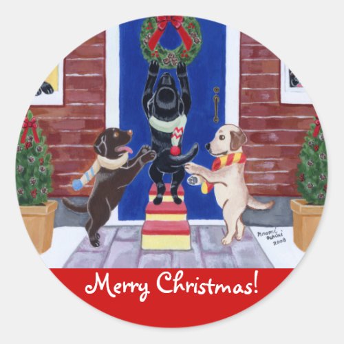 Labrador Retriever Christmas Fun Classic Round Sticker