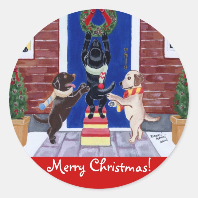 Labrador Retriever Christmas Fun Classic Round Sticker (Front)