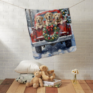 Labrador Retriever Christmas Red Truck Holiday Baby Blanket