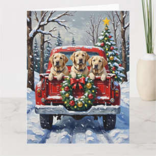 Labrador Retriever Christmas Red Truck Holiday Card