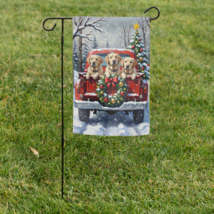 Labrador Retriever Christmas Red Truck Holiday Garden Flag