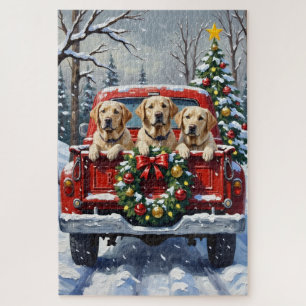 Labrador Retriever Christmas Red Truck Holiday Jigsaw Puzzle