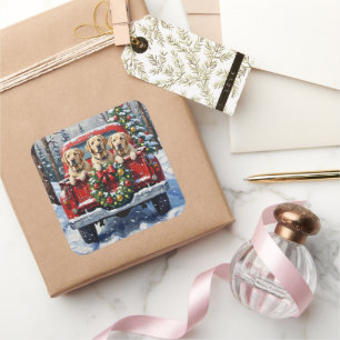 Labrador Retriever Christmas Red Truck Holiday Square Sticker
