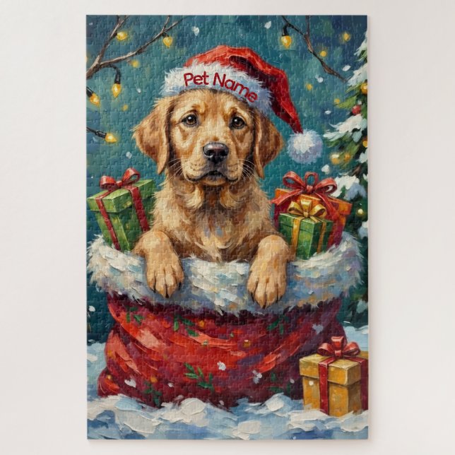 Labrador Retriever Christmas Santa Bag Adventure Jigsaw Puzzle (Vertical)