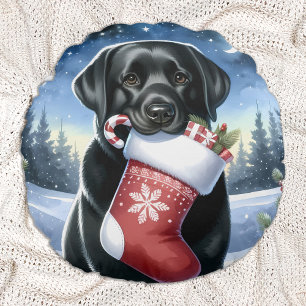 Labrador Retriever Christmas Stocking Puppy Dog Round Pillow
