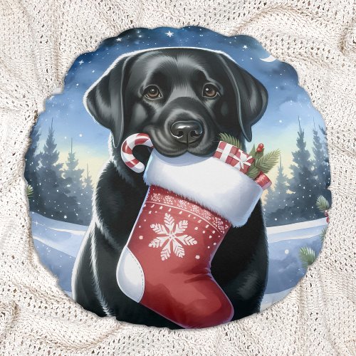 Labrador Retriever Christmas Stocking Puppy Dog  Round Pillow