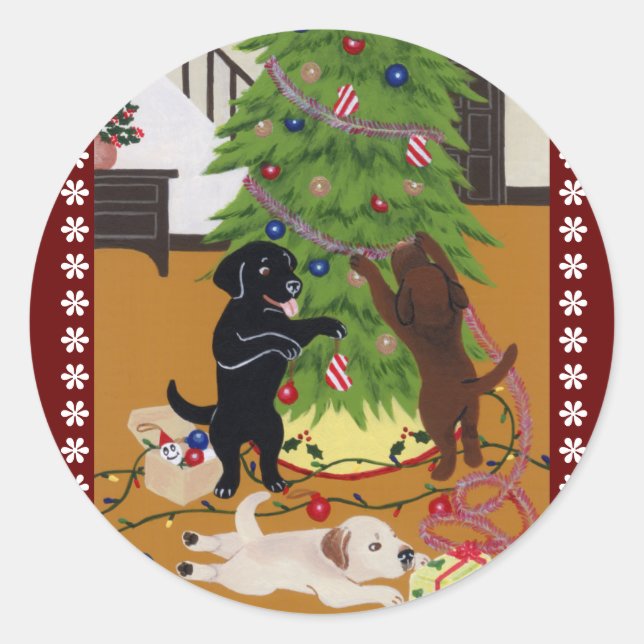 Labrador Retriever Christmas Tree Classic Round Sticker (Front)