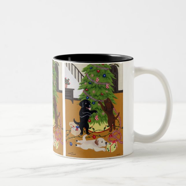Labrador Retriever Christmas Tree Two-Tone Coffee Mug (Right)