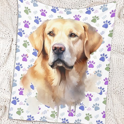 Labrador Retriever Colorful Paw Prints Dog Lover Fleece Blanket