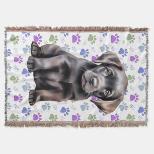 Labrador Retriever Colorful Paw Prints Puppy Dog Throw Blanket