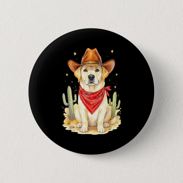 Labrador Retriever Cowboy Dog Western Llabrador Co Button (Front)