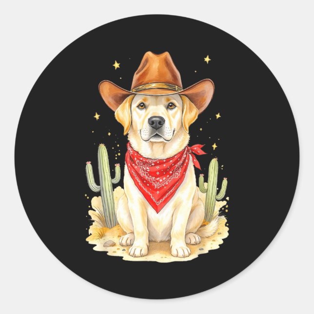 Labrador Retriever Cowboy Dog Western Llabrador Co Classic Round Sticker (Front)