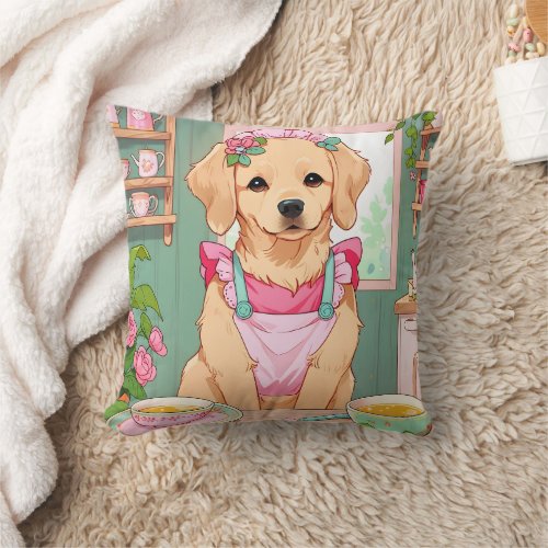 Labrador Retriever cup of tea cottagecore Throw Pillow