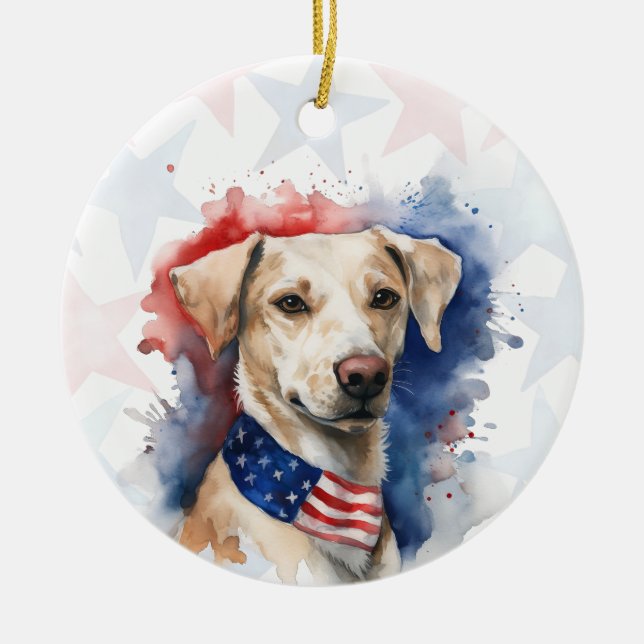 Labrador Retriever Dog, 4th of july Personalized Ceramic Ornament (Front)