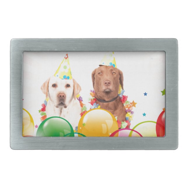 Labrador Retriever Dog Balloons Birthday Belt Buckle (Front)