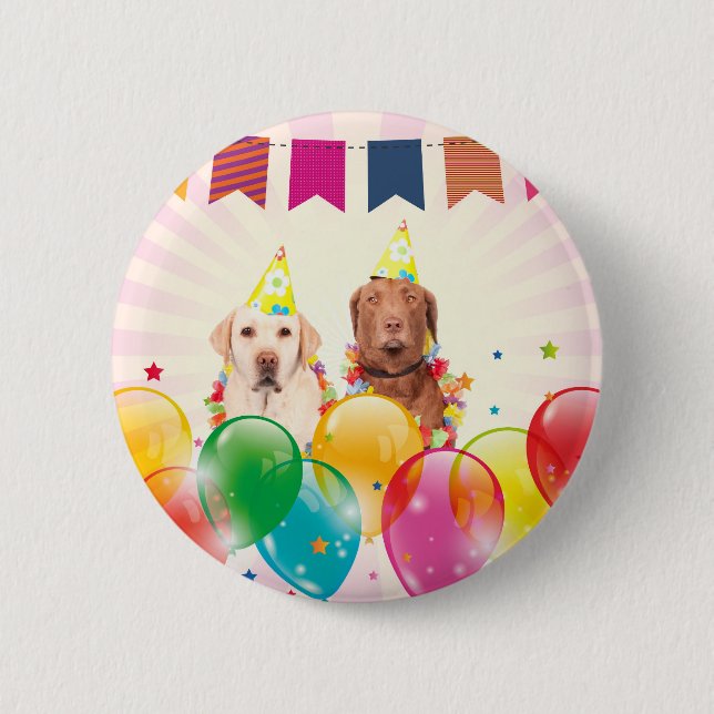 Labrador Retriever Dog Balloons Birthday Button (Front)