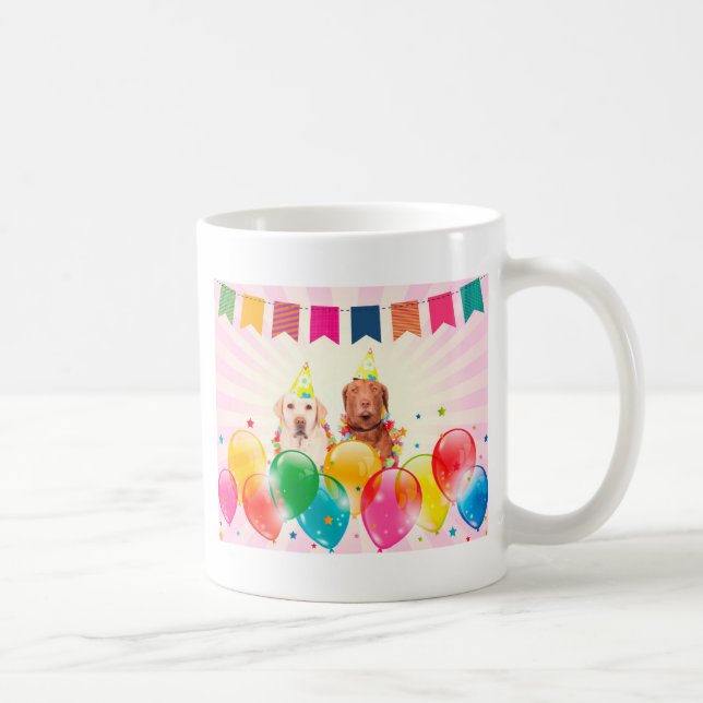 Labrador Retriever Dog Balloons Birthday Coffee Mug (Right)