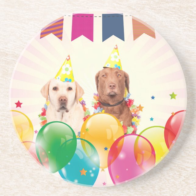 Labrador Retriever Dog Balloons Birthday Drink Coaster (Front)