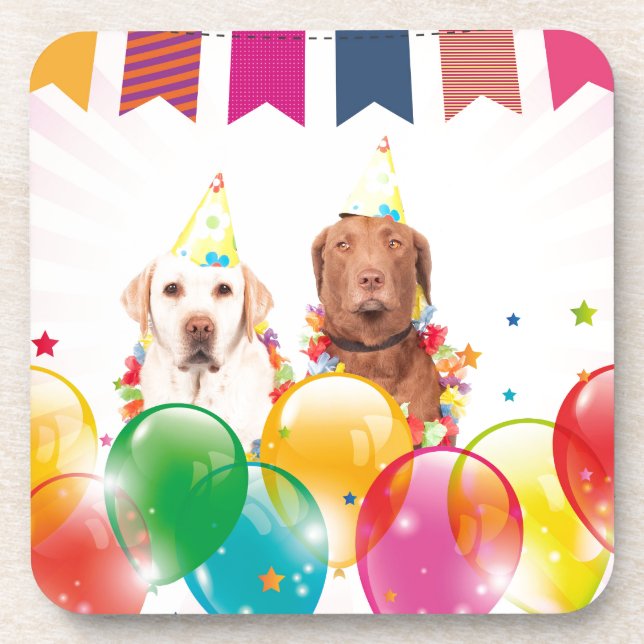 Labrador Retriever Dog Balloons Birthday Drink Coaster (Front)