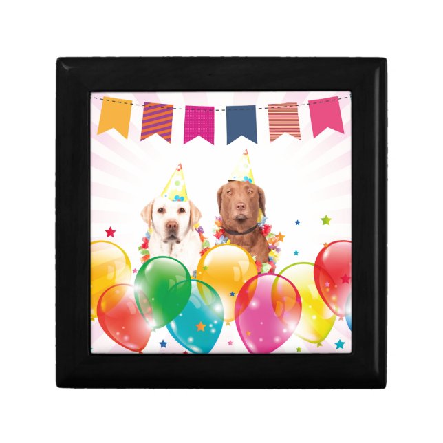 Labrador Retriever Dog Balloons Birthday Gift Box (Front)