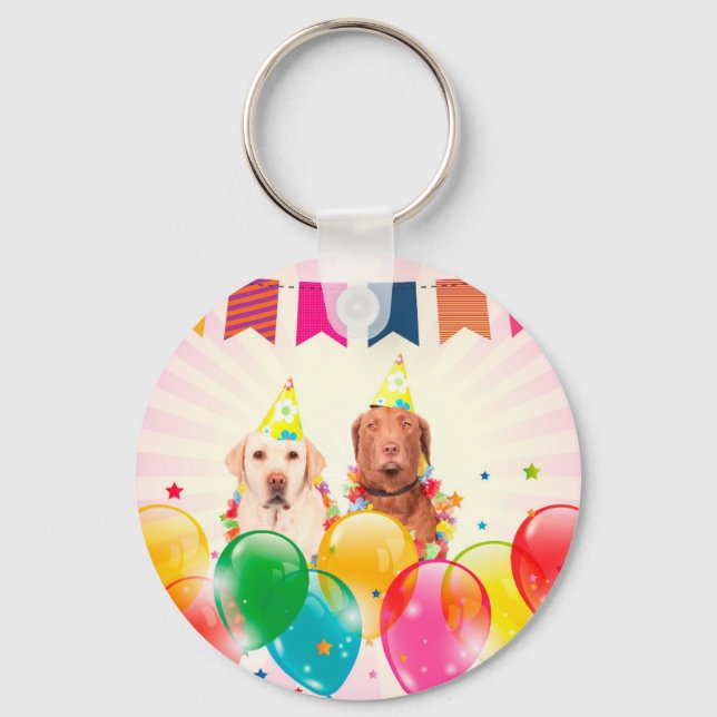 Labrador Retriever Dog Balloons Birthday Keychain (Front)