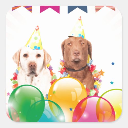 Labrador Retriever Dog Balloons Birthday Square Sticker