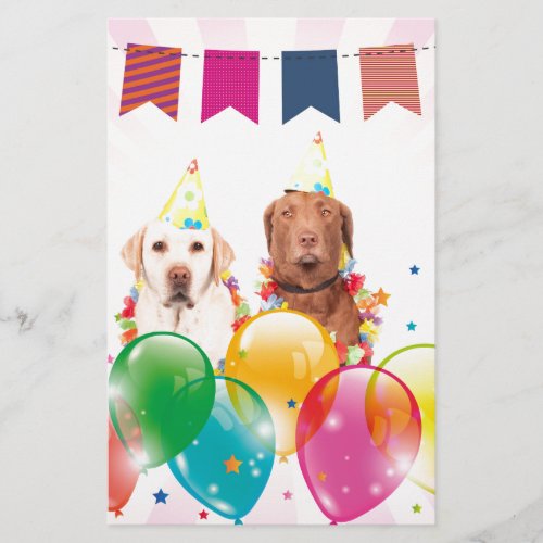 Labrador Retriever Dog Balloons Birthday Stationery