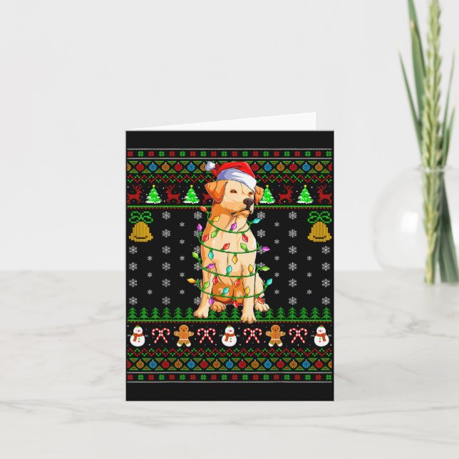 Labrador Retriever Dog Christmas Lights Ugly Sweat Card (Front)