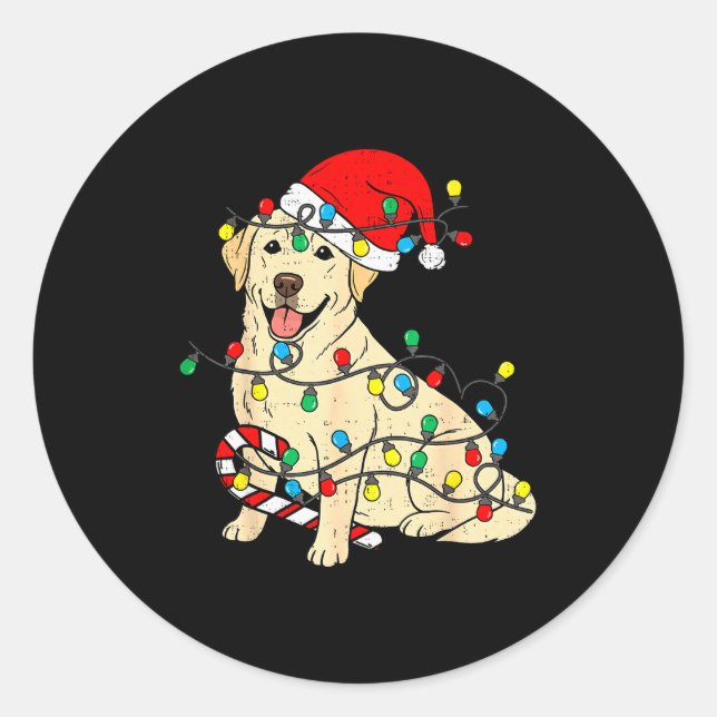 Labrador Retriever Dog Christmas Lights Xmas Pet D Classic Round Sticker (Front)