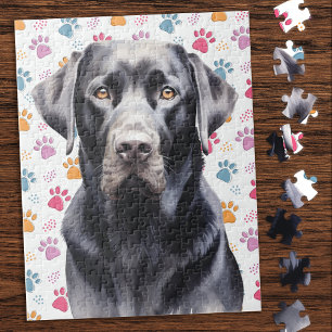 Labrador Retriever Dog Colorful Paw Prints Jigsaw Puzzle