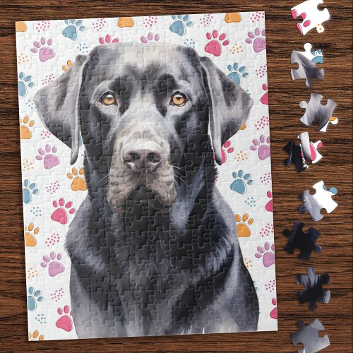Labrador Retriever Dog Colorful Paw Prints Jigsaw Puzzle