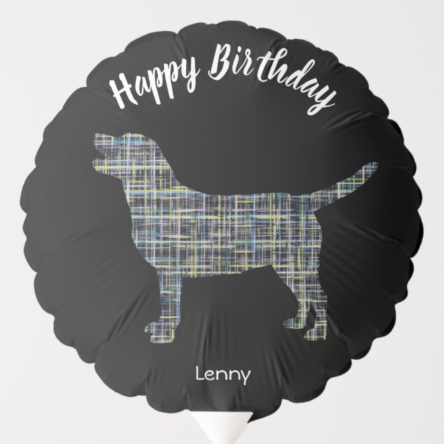 Labrador Retriever Dog Cute Silhouette Grid Black Balloon (Front)